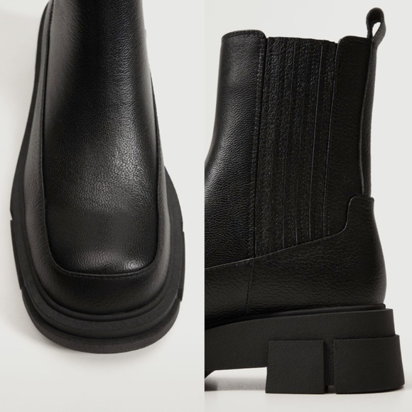 MNG Black Leather Combat Boots Thick Rubber Track Sole Ankle/Calf High - Picture 6 of 17